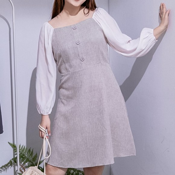 (Last Chance)Chiffon Sleeve Patchwork Dress - Picture 1 of 7